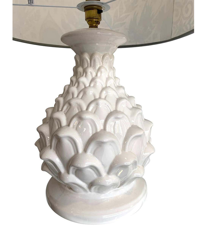 LARGE PAIR OF ITALIAN CERAMIC ARTICHOKE LAMPS WITH NEW EMMA J SHIPLEY SHADES