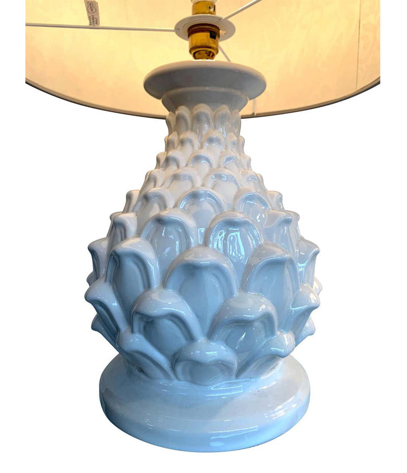 LARGE PAIR OF ITALIAN CERAMIC ARTICHOKE LAMPS WITH NEW EMMA J SHIPLEY SHADES