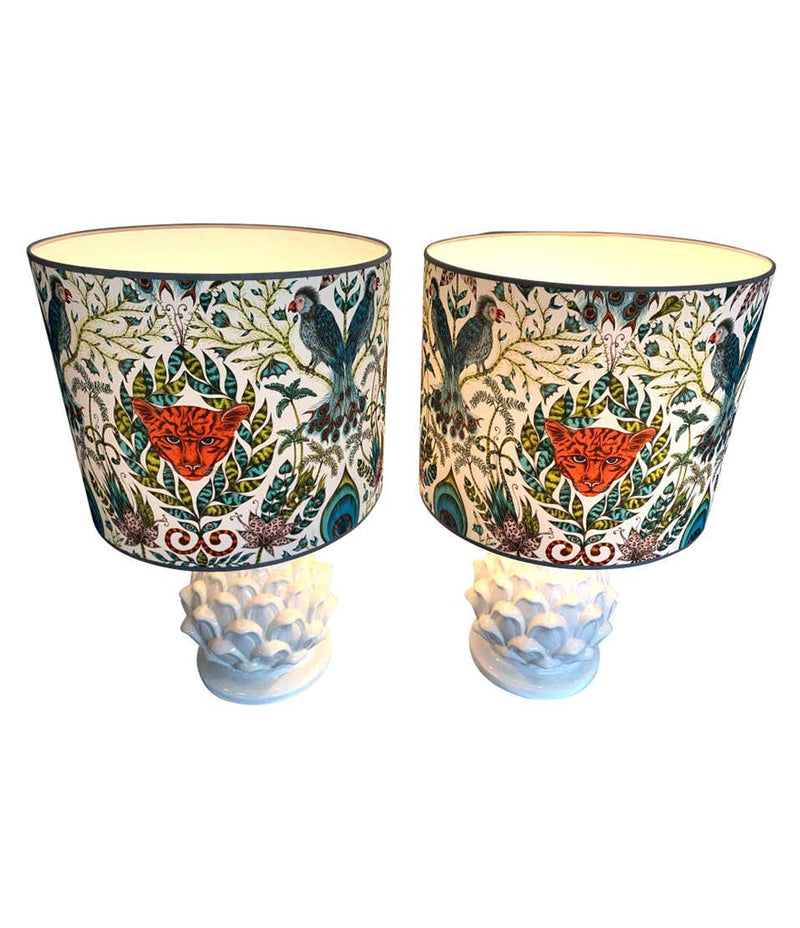 LARGE PAIR OF ITALIAN CERAMIC ARTICHOKE LAMPS WITH NEW EMMA J SHIPLEY SHADES