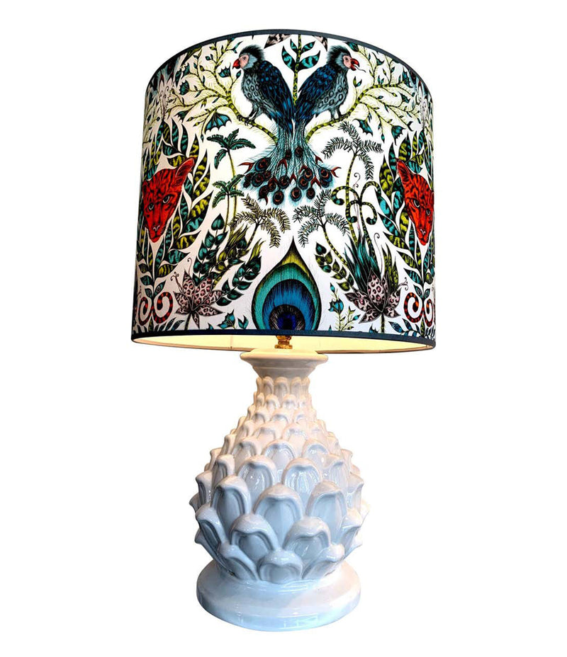 LARGE PAIR OF ITALIAN CERAMIC ARTICHOKE LAMPS WITH NEW EMMA J SHIPLEY SHADES