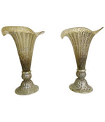 LOVELY PAIR OF MURANO GLASS FLUTED LAMPS WITH MOTTLED RIBBED FINISH