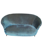 LOVELY 1950S GIO PONTI STYLE ITALIAN TWO-SEAT SOFA IN DESIGNER GUILD FABRIC