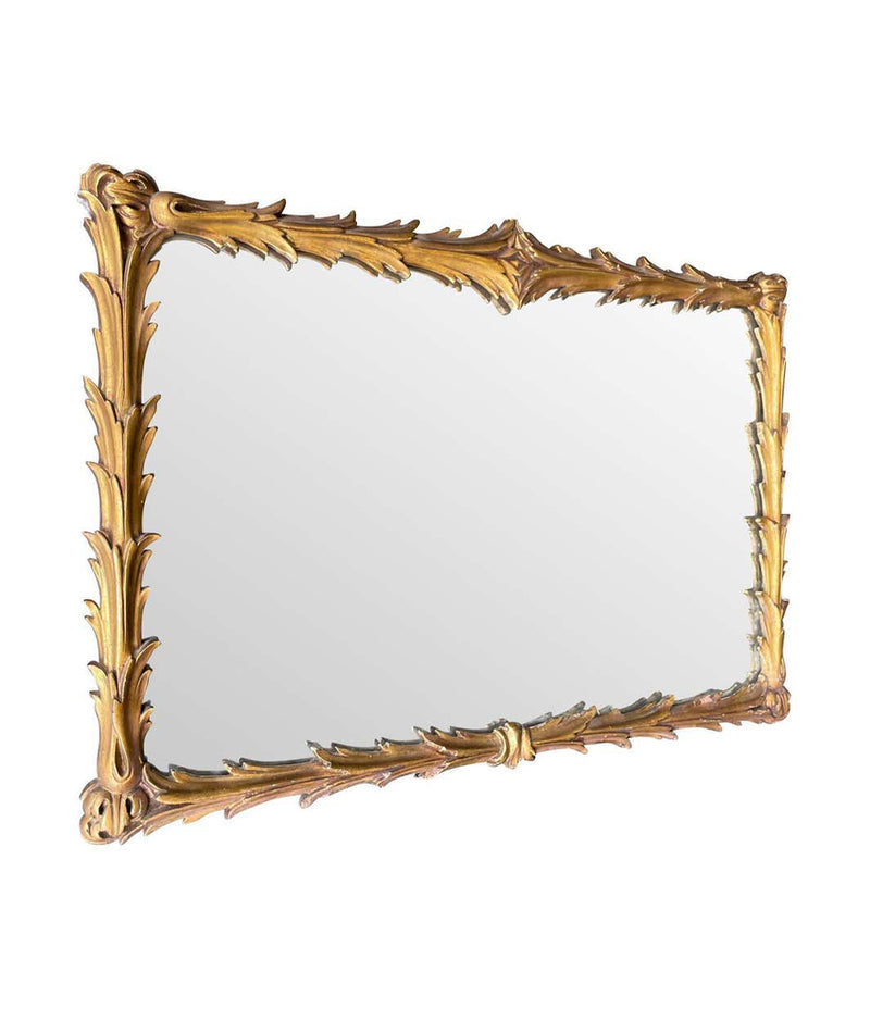 LOVELY 1950S ITALIAN RECTANGULAR ROCOCO STYLE GILT GESSO ACANTHUS WALL MIRROR