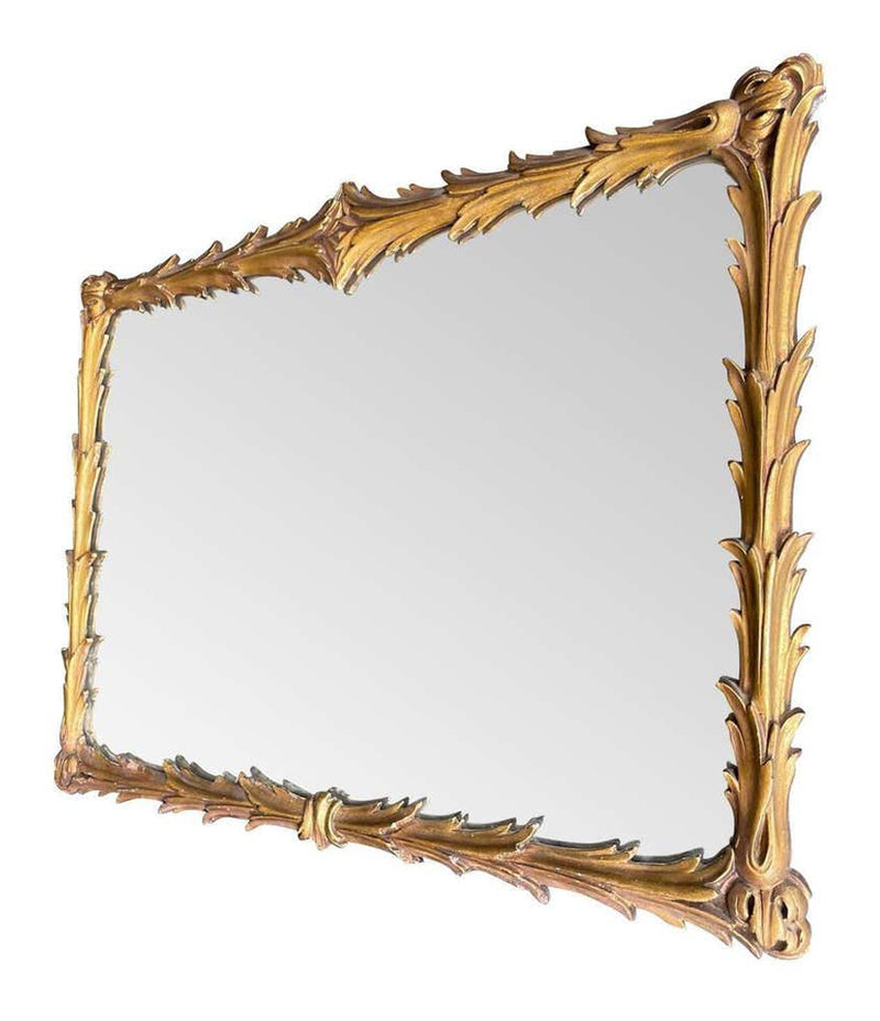 LOVELY 1950S ITALIAN RECTANGULAR ROCOCO STYLE GILT GESSO ACANTHUS WALL MIRROR