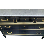 LOVELY ANTIQUE FRENCH LOUIS XVI STYLE EBONISED COMMODE WITH CARRARA MARBLE TOP