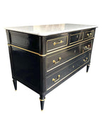 LOVELY ANTIQUE FRENCH LOUIS XVI STYLE EBONISED COMMODE WITH CARRARA MARBLE TOP