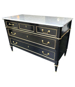 LOVELY ANTIQUE FRENCH LOUIS XVI STYLE EBONISED COMMODE WITH CARRARA MARBLE TOP