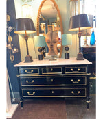 LOVELY ANTIQUE FRENCH LOUIS XVI STYLE EBONISED COMMODE WITH CARRARA MARBLE TOP