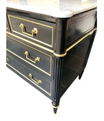 LOVELY ANTIQUE FRENCH LOUIS XVI STYLE EBONISED COMMODE WITH CARRARA MARBLE TOP