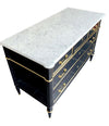 LOVELY ANTIQUE FRENCH LOUIS XVI STYLE EBONISED COMMODE WITH CARRARA MARBLE TOP