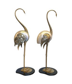 LOVELY PAIR OF 1970S BRASS AND REAL NAUTILUS SHELL FLAMINGOS BY ANTONIO PAVIA
