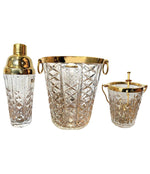 LOVELY RARE 1960S VAL ST LAMBERT CRYSTAL AND GOLD-PLATED COCKTAIL SET