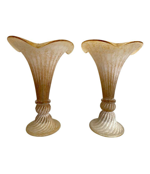 LOVELY PAIR OF FLUTED MURANO GLASS LAMPS WITH MOTTLED, RIBBED FINISH