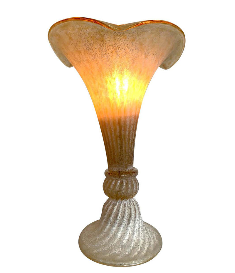 LOVELY PAIR OF FLUTED MURANO GLASS LAMPS WITH MOTTLED, RIBBED FINISH