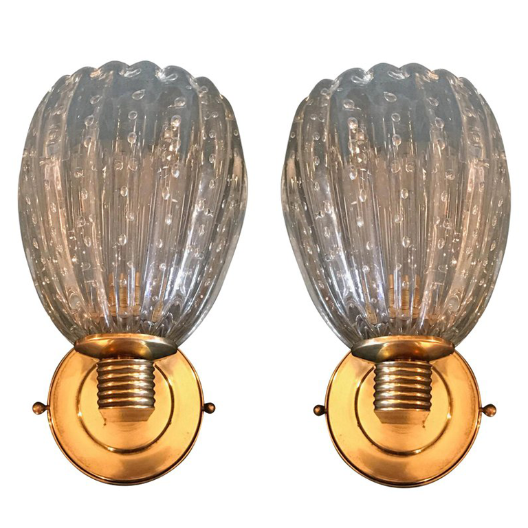 LOVELY PAIR OF BAROVIER AND TOSA PUELGOSO WALL SCONCES