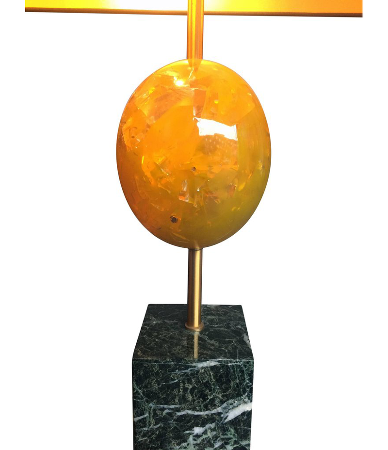 MAISON CHARLES YELLOW RESIN EGG LAMP ON MARBLE BASE