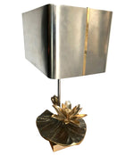 MAISON CHARLES “NENUPHAR DOUBLE ECRAN” BRONZE LAMP WITH ORIGNAL METAL SHADE