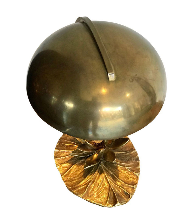 MAISON CHARLES “NENUPHAR” BRONZE LAMP WITH ORIGINAL DOMED METAL SHADE