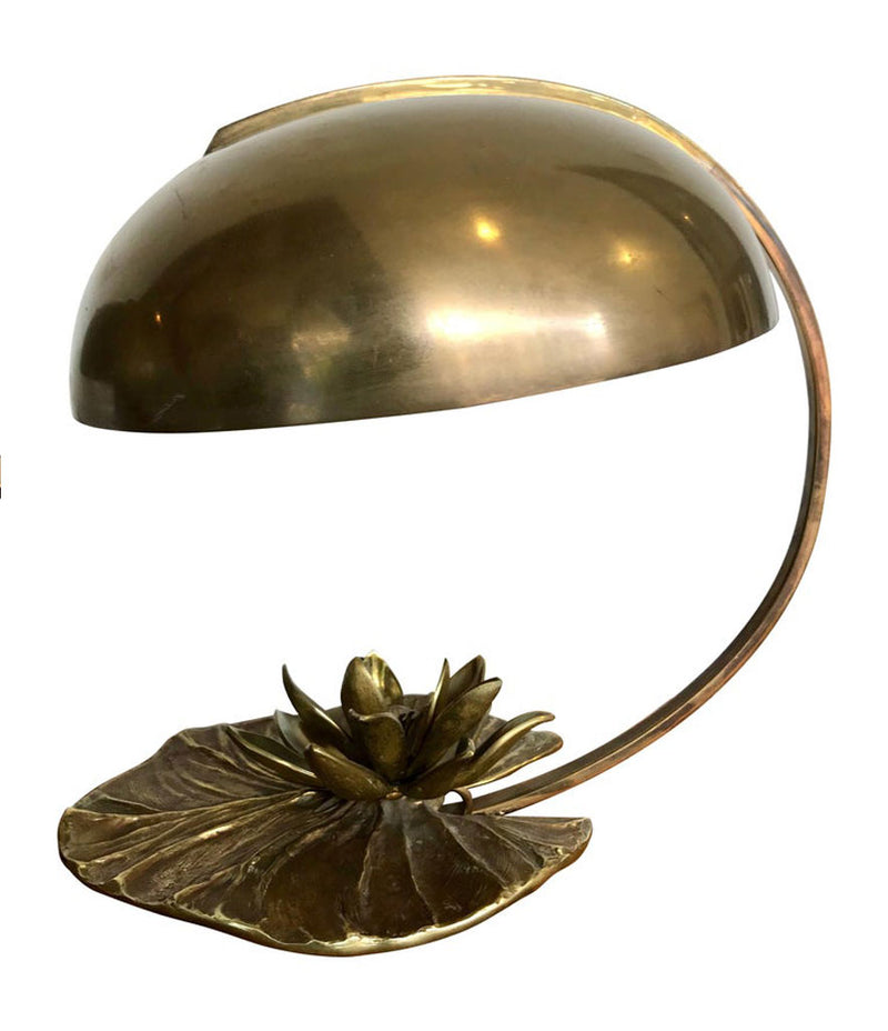 MAISON CHARLES “NENUPHAR” BRONZE LAMP WITH ORIGINAL DOMED METAL SHADE