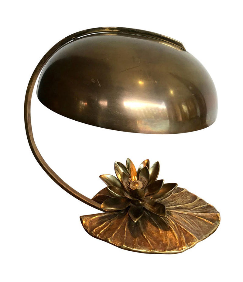 MAISON CHARLES “NENUPHAR” BRONZE LAMP WITH ORIGINAL DOMED METAL SHADE