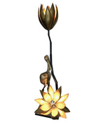 MAISON JANSEN SOLID BRASS CRANE FLOOR LAMP WITH LOTUS FLOWER LIGHTS