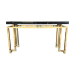 MAISON JANSEN STYLE BRASS AND BLACK LUCITE CONSOLE TABLE