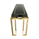 MAISON JANSEN STYLE BRASS AND BLACK LUCITE CONSOLE TABLE