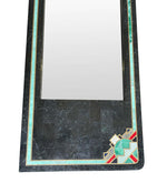 MAITLAND SMITH ART DECO STYLE TESSELLATED MARBLE MIRROR WITH BRASS INLAY