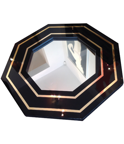 J C Mahey octagonal mirror black lacquer and brass