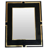 MAISON JANSEN STYLE BLACK LUCITE MIRROR WITH BRASS DETAIL