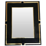 MAISON JANSEN STYLE BLACK LUCITE MIRROR WITH BRASS DETAIL