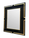 MAISON JANSEN STYLE BLACK LUCITE MIRROR WITH BRASS DETAIL