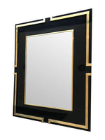 MAISON JANSEN STYLE BLACK LUCITE MIRROR WITH BRASS DETAIL