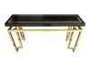 MAISON JANSEN STYLE BLACK LUCITE MIRROR WITH BRASS DETAIL