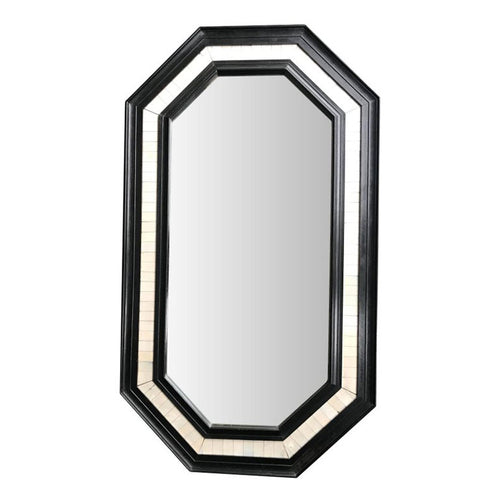 OCTAGONAL EBONIZED WOODEN FRAMED MIRROR WITH BONE INLAY SURROUND