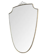 ORIGINAL 1950S ITALIAN BRASS SHIELD MIRROR WITH CENTRAL DECORATIVE TOP DETAIL