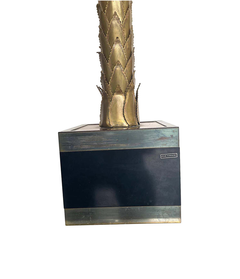 ORIGNAL MAISON JANSEN TORCH CUT BRASS PALM TREE LAMP WITH ORIGINAL LABEL