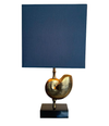 PAIR A BRASS "NAUTILUS" LAMPS IN THE STYLE OF MAISON CHARLES WITH BLUE SHADES