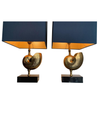 PAIR A BRASS "NAUTILUS" LAMPS IN THE STYLE OF MAISON CHARLES WITH BLUE SHADES