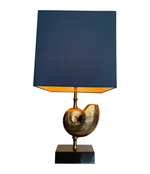 PAIR A BRASS "NAUTILUS" LAMPS IN THE STYLE OF MAISON CHARLES WITH BLUE SHADES