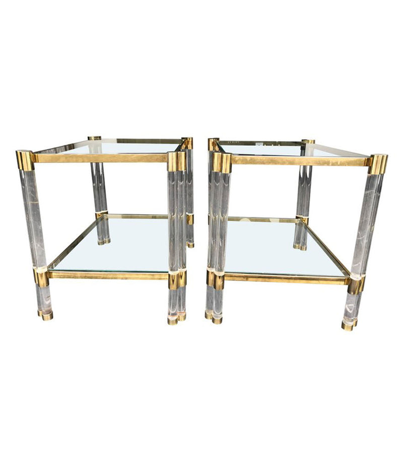 PAIR OF ART DECO LUCITE AND GILT METAL SIDE TABLES