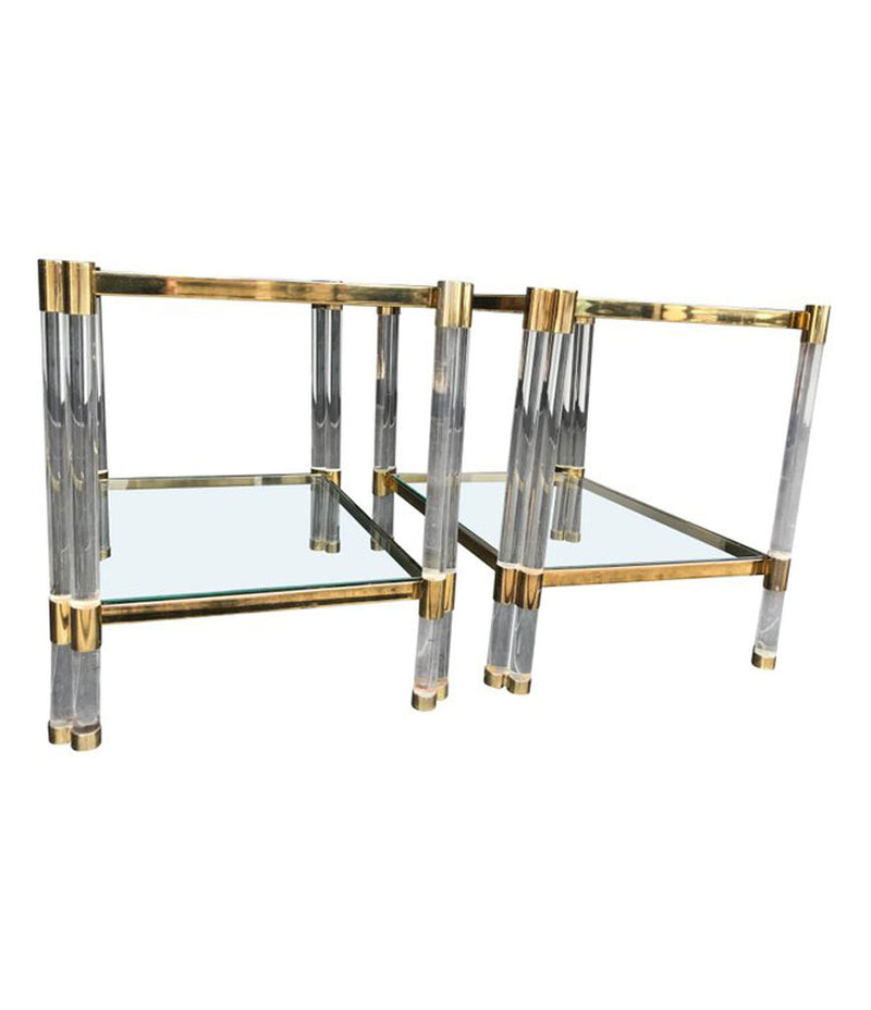 PAIR OF ART DECO LUCITE AND GILT METAL SIDE TABLES