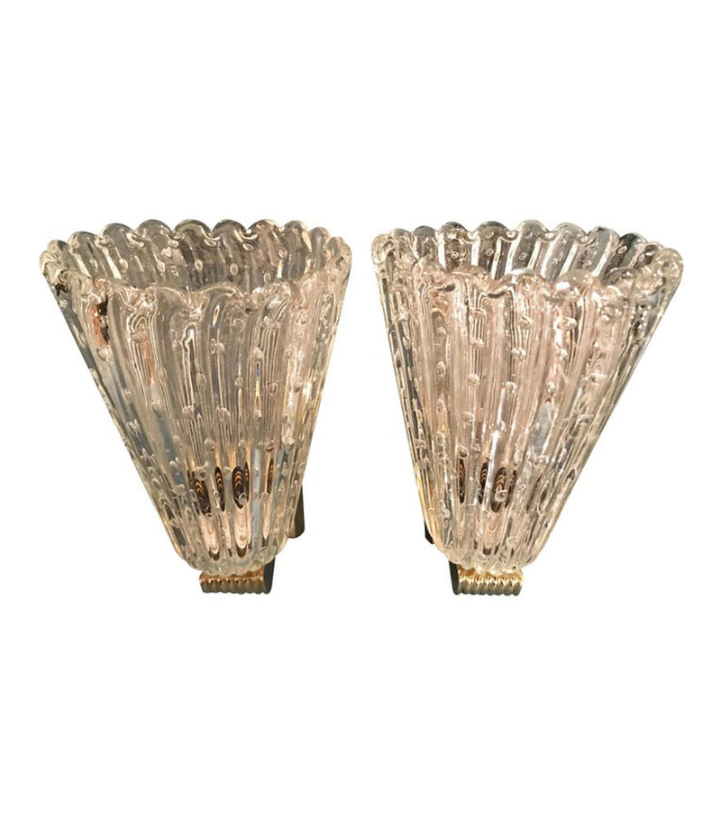 PAIR OF BAROVIER AND TOSA "BULLICANTE" GLASS WALL SCONCES