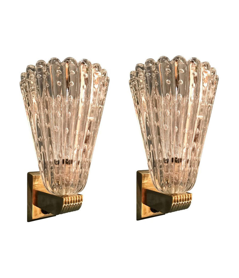 PAIR OF BAROVIER AND TOSA "BULLICANTE" GLASS WALL SCONCES