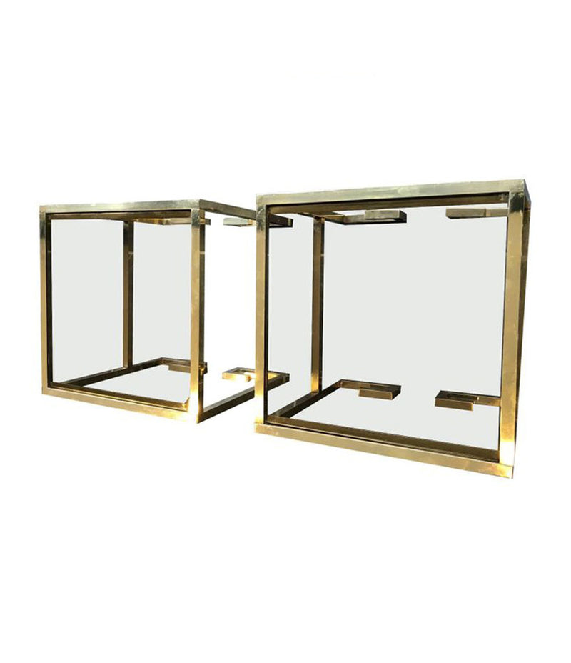 PAIR OF BRASS GREEK KEY DESIGN SIDE TABLES