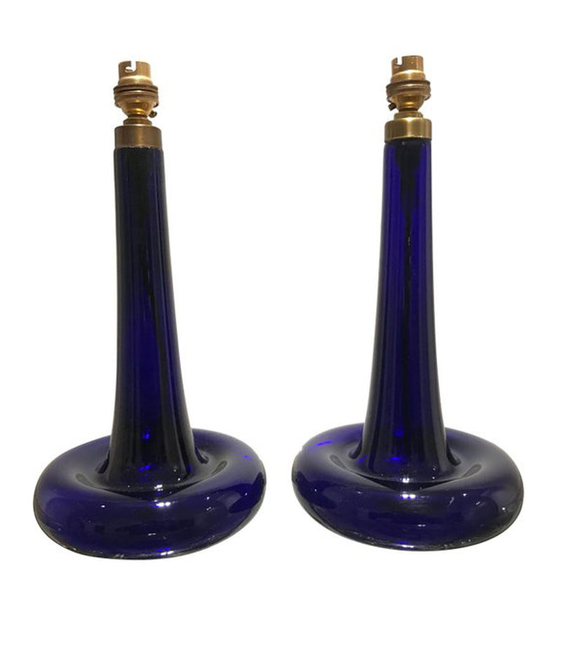 PAIR OF COBALT BLUE "FLEUR" LAMPS BY HOLMEGAARD