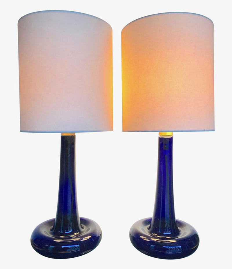 PAIR OF COBALT BLUE "FLEUR" LAMPS BY HOLMEGAARD