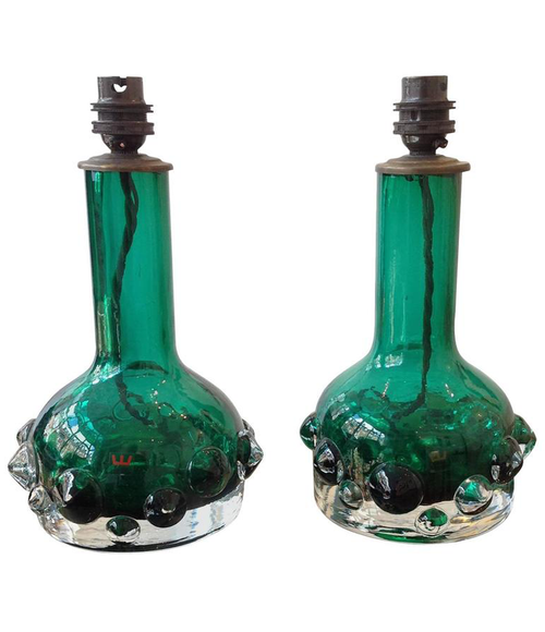 PAIR OF GREEN KOSTA GLASS LAMPS