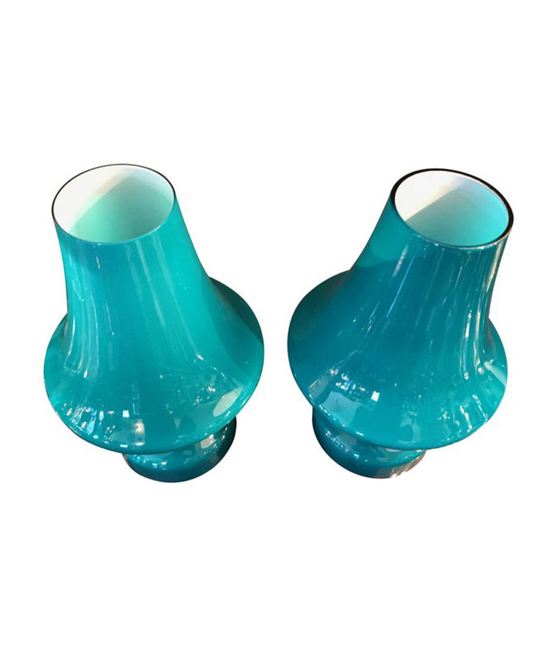 PAIR OF HANS-AGNE JAKOBSSON TURQUOISE GLASS LAMPS