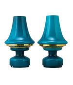 PAIR OF HANS-AGNE JAKOBSSON TURQUOISE GLASS LAMPS